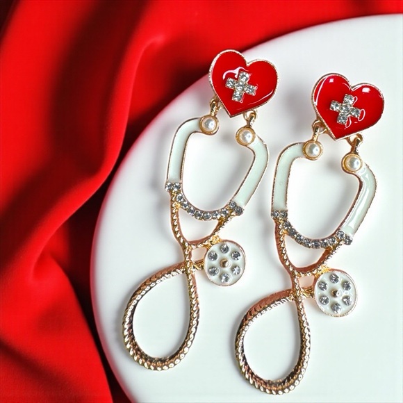 Listen Up in Style – Rhinestone Stethoscope Earrings for Healthcare Glam 🩺 NWT - Picture 6 of 11